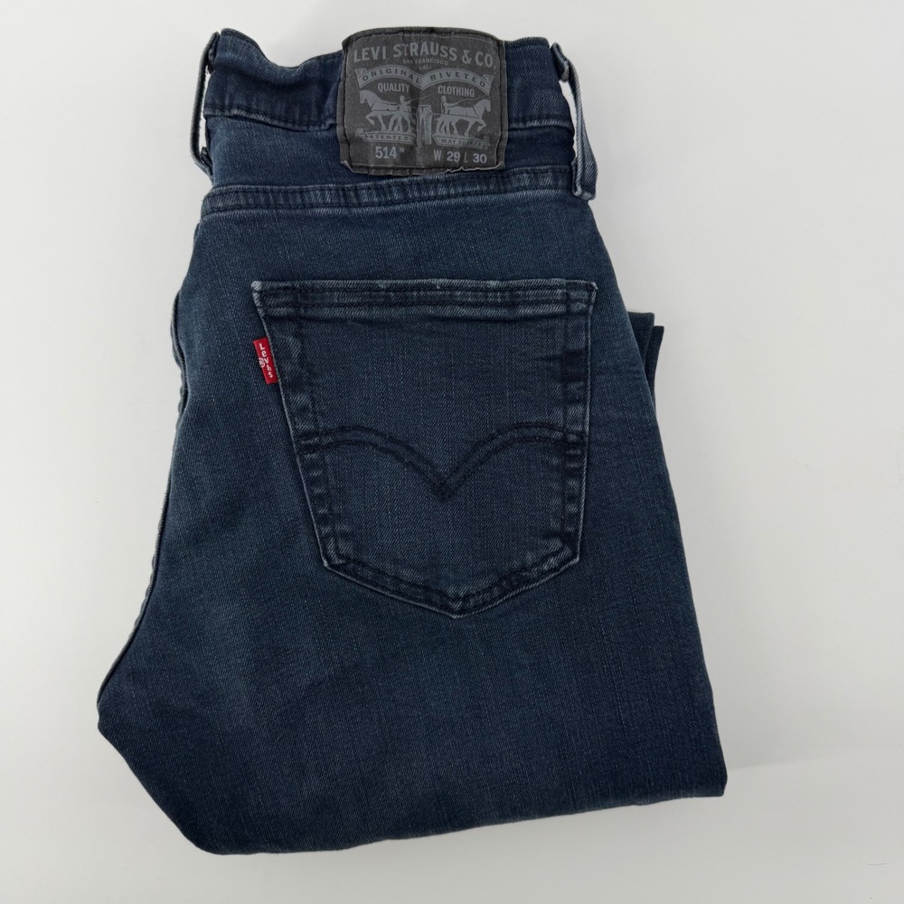 Levi's Jeans Mens 29x30 Dark Blue 514 Straight Fit WaterLess Stretch Denim
